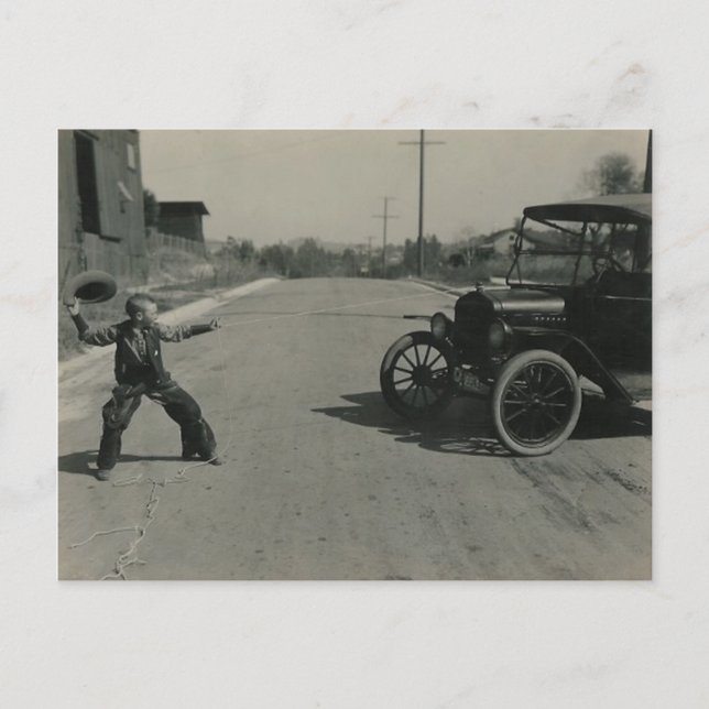 boy roped car postcard (Front)