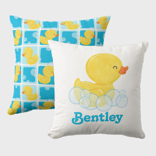 Boy Rubber Duck Personalized Name Throw Pillow