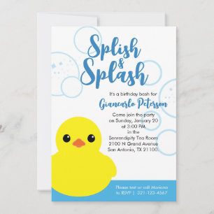 Boy Rubber Ducky Birthday Party Evite or Print Invitation