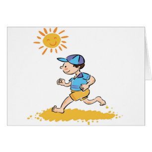 Boy running while barefoot