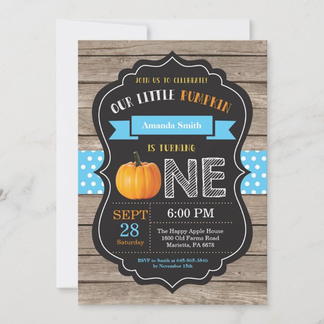 Boy Rustic Citrouille Invitation d'anniversaire (Devant)