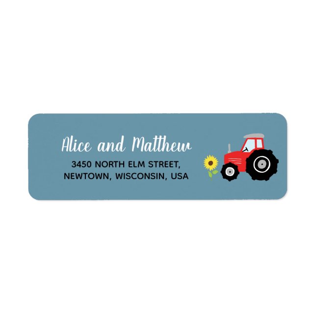Boy Rustic Farm Tractor Baby Shower Return Address (Front)