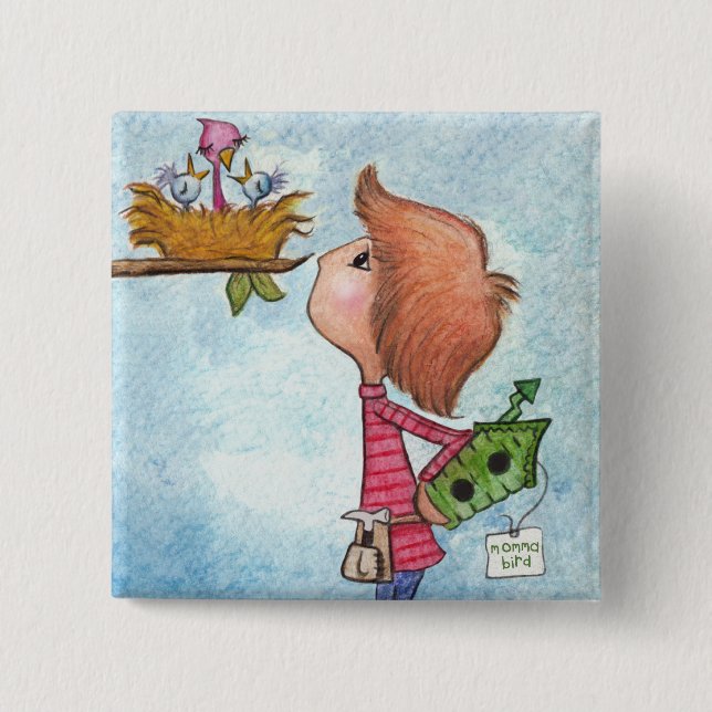 Boy’s Birdhouse Gift-Home Tweet Home 2 Inch Square Button (Front)