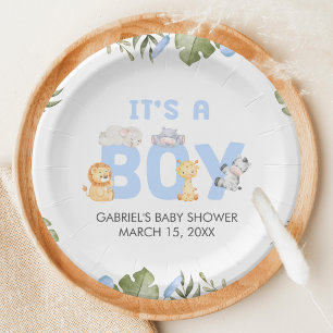 Boy Safari Animal Baby Shower Paper Plate