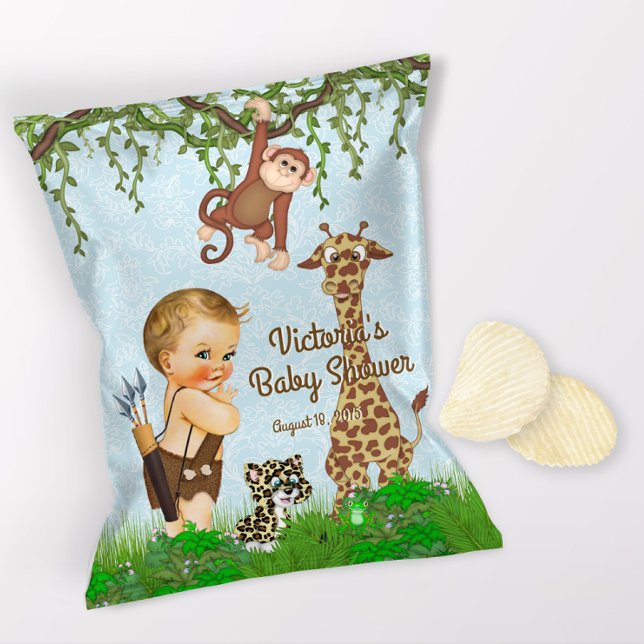 Boy Safari Animals Baby Shower Chip Bag Wrapper (1 ounce snack bag wrapper flyer. )