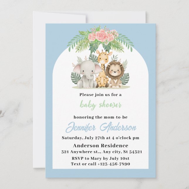Boy Safari Animals Baby Shower Invitation (Front)