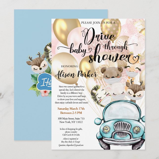 Boy Safari Animals Jungle Drive by Baby Shower Invitation (Front/Back)