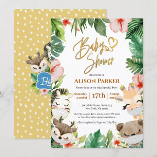 Boy Safari Animals Jungle Greenery Baby Boy Shower Invitation