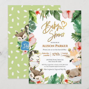 Boy Safari Animals Jungle Greenery Baby Boy Shower Invitation