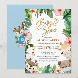 Boy Safari Animals Jungle Greenery Baby Boy Shower Invitation