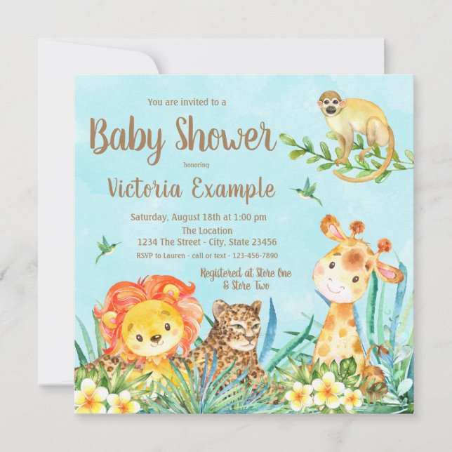 Boy Safari Jungle Animals Baby Shower  Invitation (Front)
