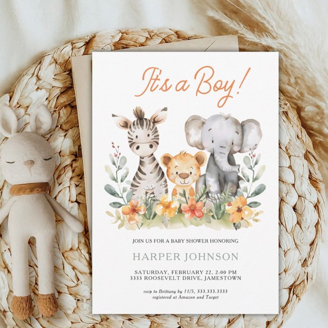 Boy Safari Wild One Baby shower Invitation (Créateur téléchargé)