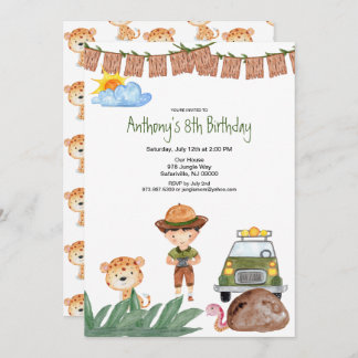 Boy Safari With Jeep In Jungle Birthday Invitation