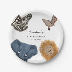 Boy Safari Zoo Animals Birthday Party  Paper Plate
