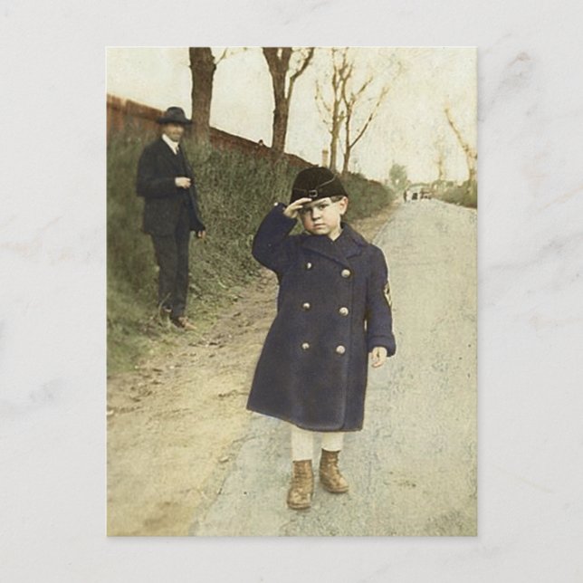 Boy Saluting Vintage Photo Postcard (Front)