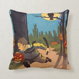 Boy Scared By Jack O' Lanterns Throw Pillow