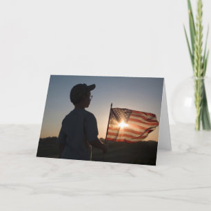 Boy Scout Holding USA Flag Card
