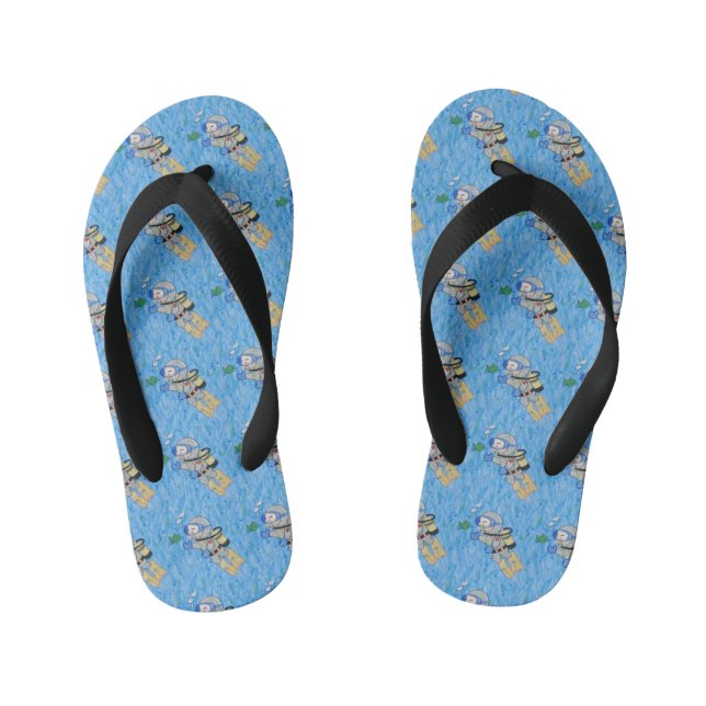 Boy Scuba Diver Underwater Fish Ocean Beach Kids Kid's Flip Flops (Footbed)