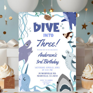 Boy Sea Animals Dive into Birthday invitation