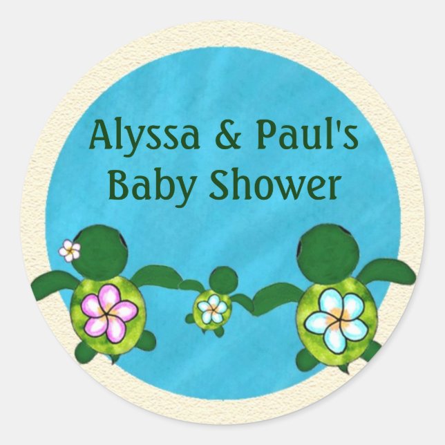 BOY Sea TURTLE Baby Shower (Honu) 02B blank #02 Classic Round Sticker (Front)