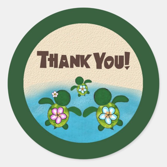 BOY Sea TURTLE Baby Shower (Honu) 02B Thank You #4 Classic Round Sticker (Front)