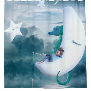 Boy & Seahorse Fishing on the Moon