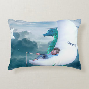Boy & Seahorse Fishing on the Moon Accent Pillow