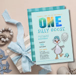 Boy Silly Goose 1st Birthday Blue Plaid Invitation<br><div class="desc">Get ready for a fun and silly first birthday celebration with this charming Boy Silly Goose Birthday Invitation! This adorable invitation features our hand-drawn silly goose character, complete with a cool baseball cap and a little blue toy, ready to party. Against a soft blue background and with playful blue plaid...</div>