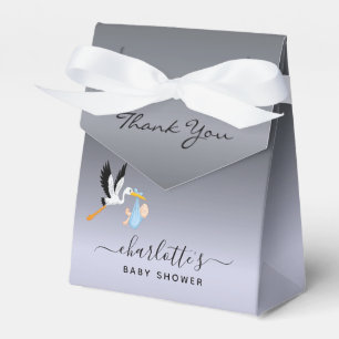 Boy silver blue stork baby shower favor box