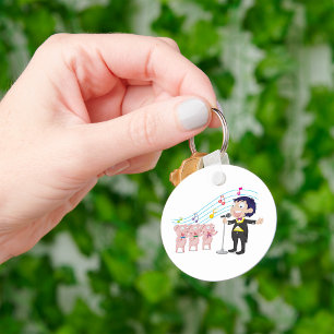 Boy Singing with Three Pigs Choir Keychain