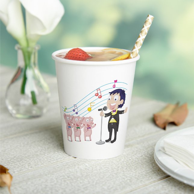 Boy Singing with Three Pigs Choir Paper Cups (Creator Uploaded)