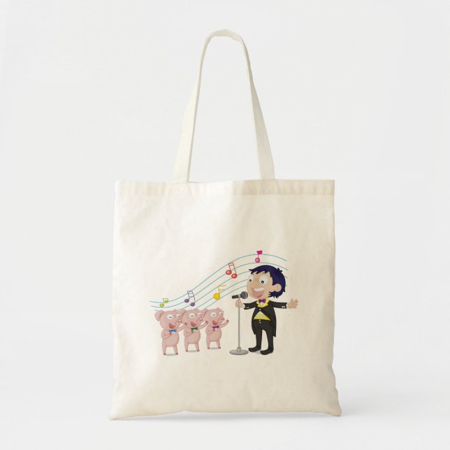 Boy Singing with Three Pigs Choir Tote Bag (Front)
