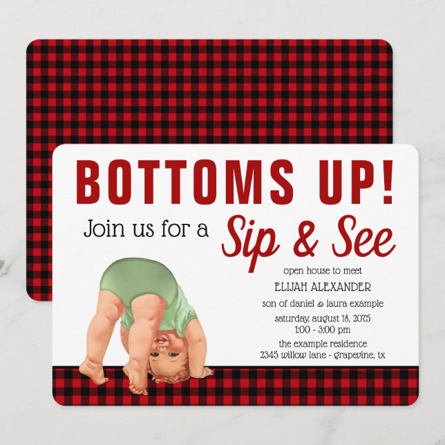 Boy Sip and See Baby Shower Invitations (Front/Back)