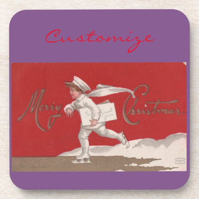 Boy Skating Vintage Thunder_Cove Christmas Coaster (Front)