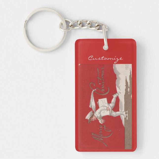 Boy Skating Vintage Thunder_Cove Christmas Keychain (Front)