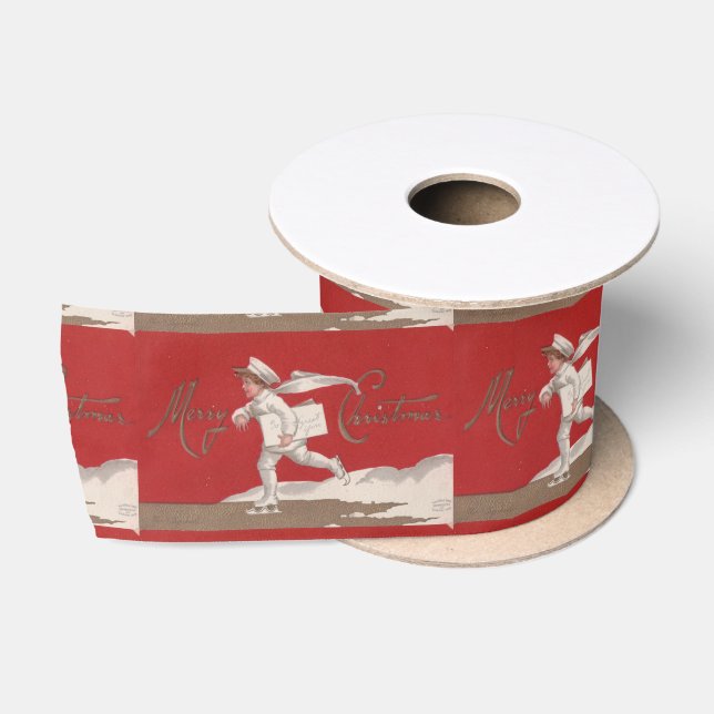 Boy Skating Vintage Thunder_Cove Christmas Satin Ribbon (Spool)
