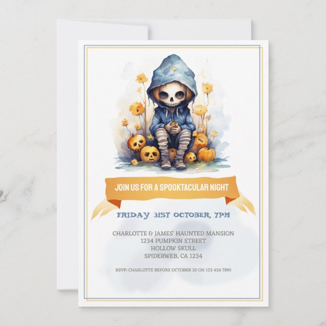 Boy Skull Grim Reaper Halloween Invitation (Front)