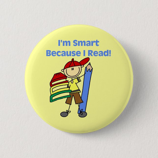 Boy Smart Because I Read 2 Inch Round Button (Front)