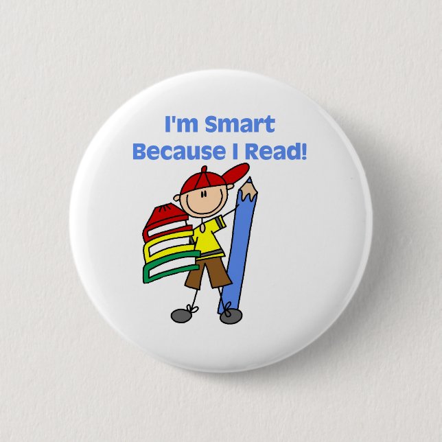 Boy Smart Because I Read 2 Inch Round Button (Front)