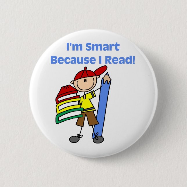 Boy Smart Because I Read 2 Inch Round Button (Front)