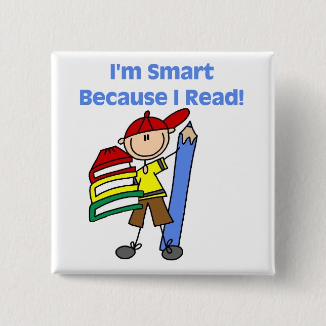 Boy Smart Because I Read 2 Inch Square Button (Front)