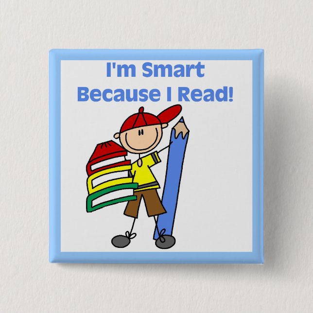 Boy Smart Because I Read 2 Inch Square Button (Front)