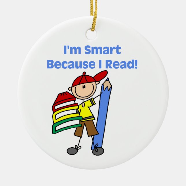 Boy Smart Because I Read Ceramic Ornament (Front)