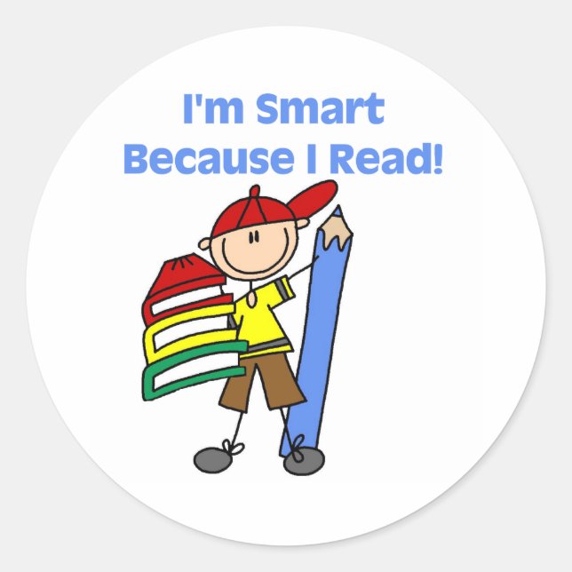Boy Smart Because I Read Classic Round Sticker (Front)