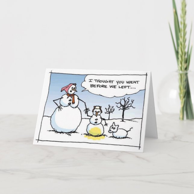 Boy Snowman Pees Carte de voeux amusante (Devant)