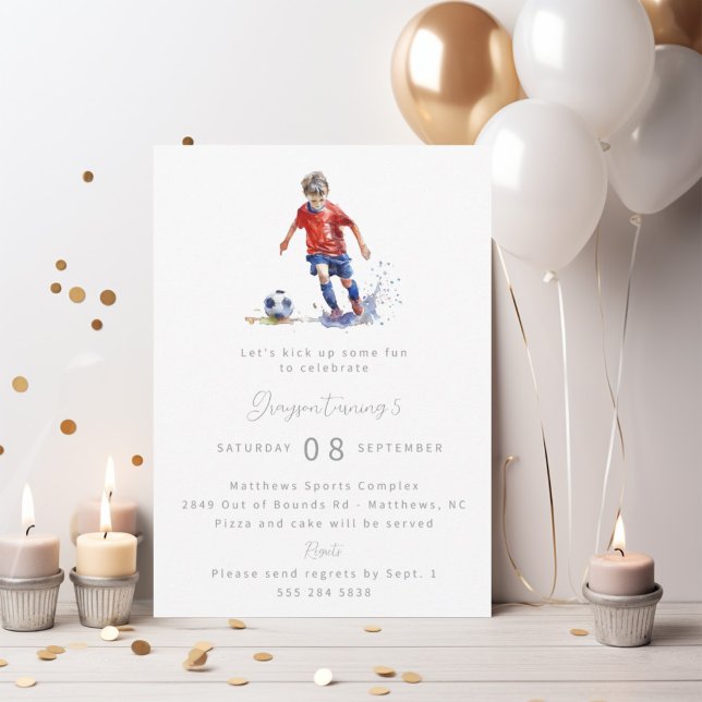 Boy Soccer Birthday Party Invitation - Watercolor (Creator Uploaded)