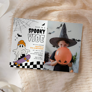 Boy Spooky Halloween Birthday Photo Invitation