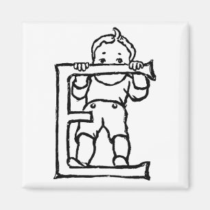 Boy Standing on Letter 'E' - Magnet