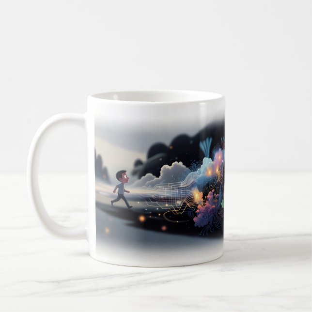 Boy Steps Into a Glowing Digital Universe Mug (Left)