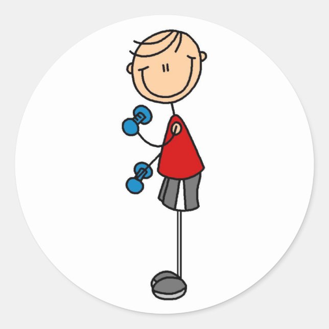 Boy Stick Figure Exercising Sticker (Front)